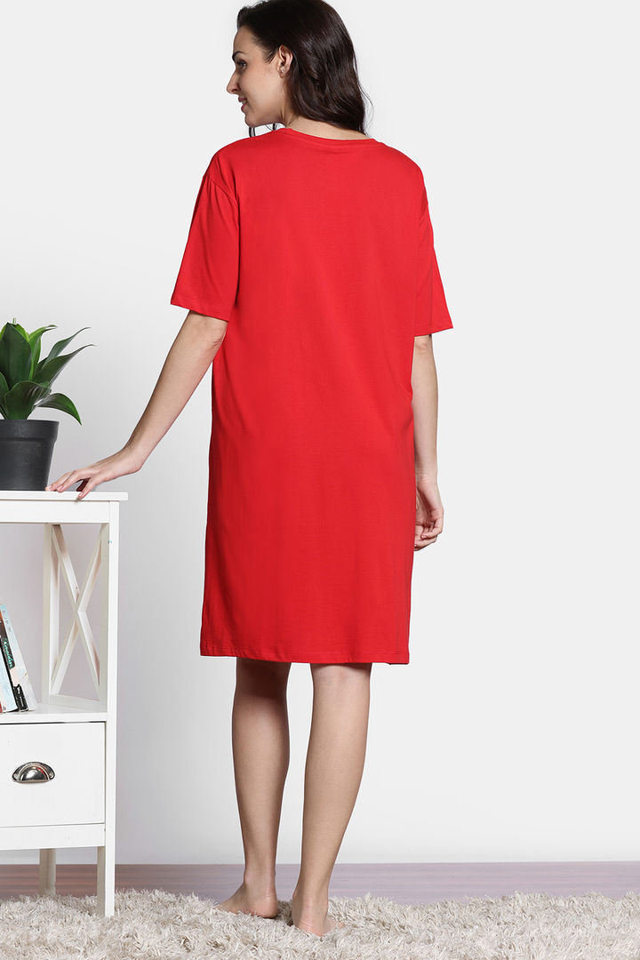 Zivame 2 Mile Fashion Knit Cotton Oversized Knee Length Lifewear Dress - High Risk Red — image 6